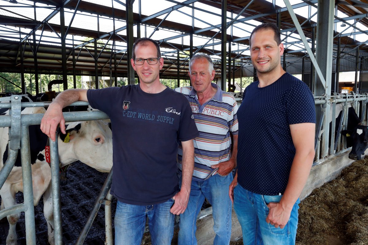 Toine (34), Pieter (65) en Ralph (31) Sommers zitten samen met Annie (64) in een vof. In het Brabantse Elsendorp heeft de onderneming een veebedrijf met 250 melkkoeien, 160 stuks jongvee en 56 hectare land. Ruim 3 jaar geleden liet Sommers een nieuwe stal bouwen.